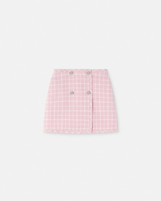 Versace Pink Contrasto Tweed Wrap Mini Skirt