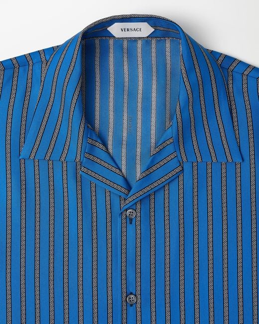 Versace Blue Printed Silk Twill Shirt for men