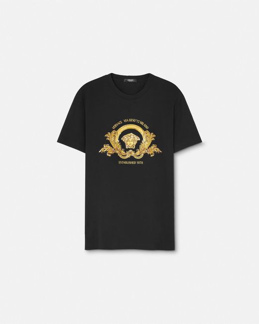 Versace Black Embroidered Coupe Blason T-shirt for men