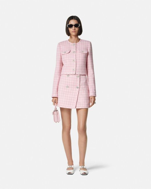 Versace Pink Contrasto Tweed Wrap Mini Skirt