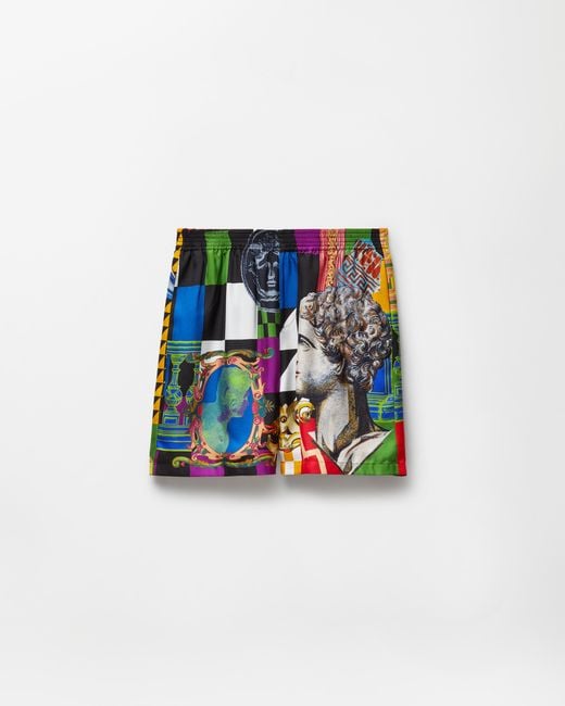 Versace White Printed Silk Twill Shorts for men