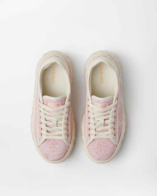 Versace White Greca Jacquard Canvas Platform Sneakers