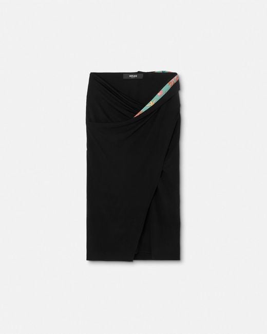 Versace Black Underwater Barocco Draped Midi Skirt