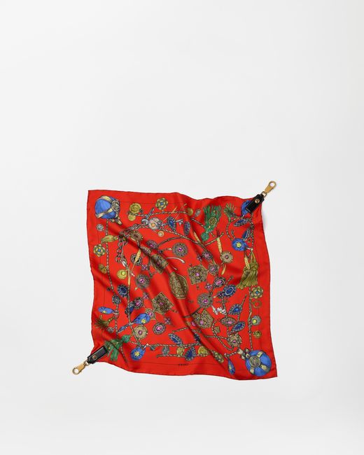Versace Red Printed Silk Scarf Charm 55 Cm
