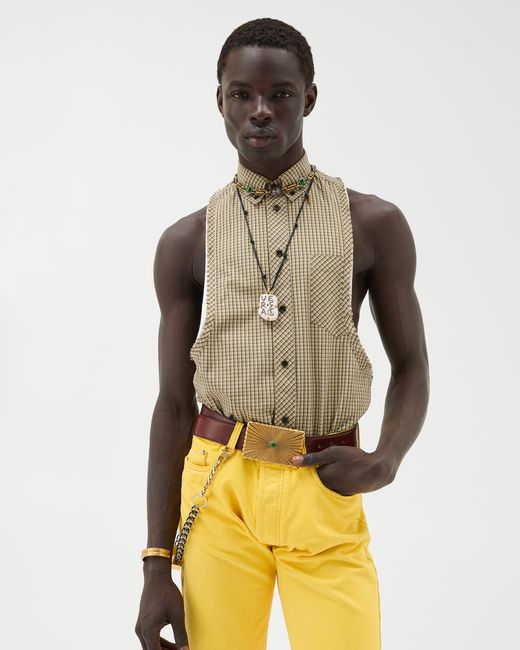Versace Natural Micro-Checked Cotton-Poplin Sleeveless Shirt for men