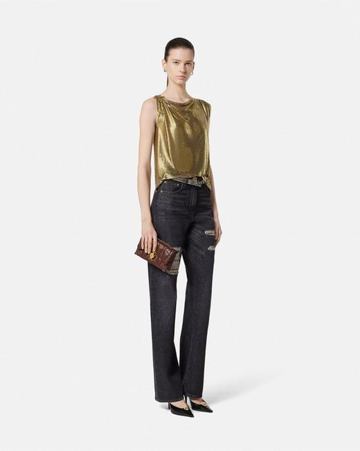 Versace Green Metallic Mesh Blouse