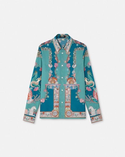Versace Blue Coral Theatre Cotton Shirt for men
