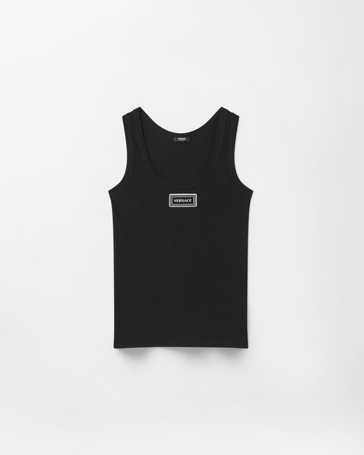 Versace Black Ribbed Stretch Cotton Tank Top