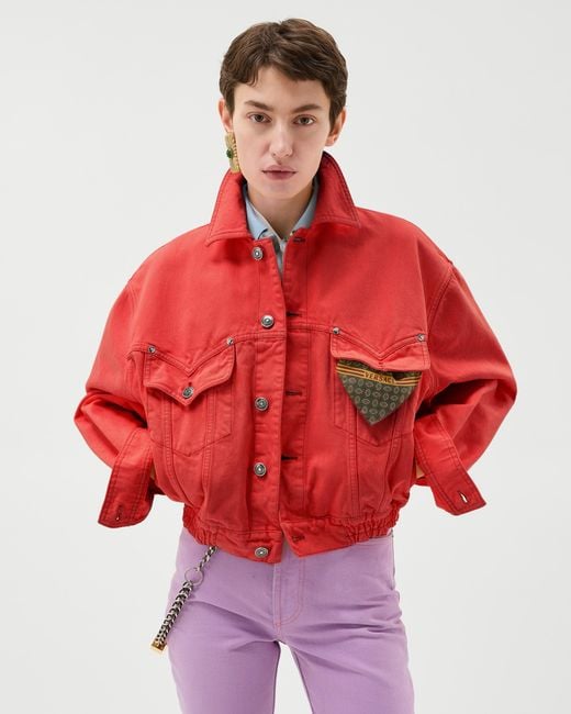 Versace Red Oversized Denim Blouson