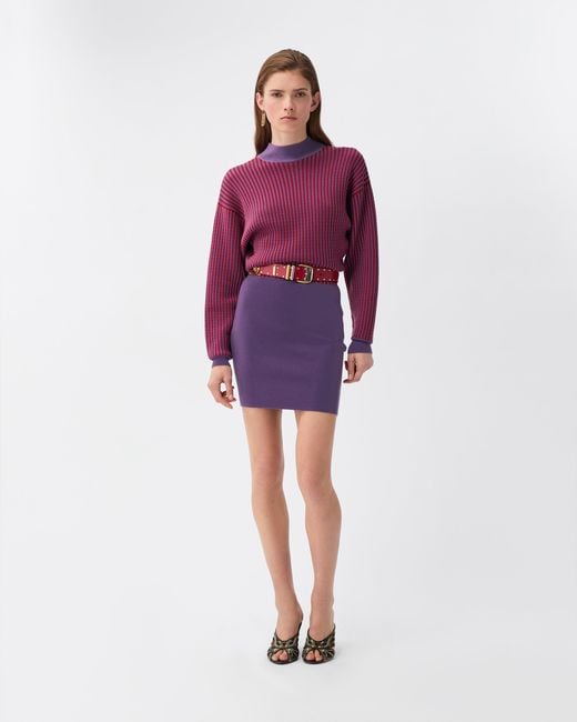 Versace Purple Wool Micro Cable-Knit Mini Dress
