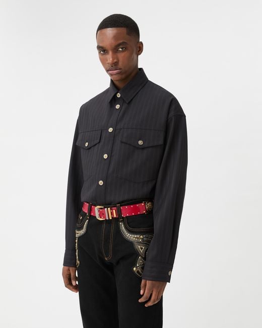 Versace Black Jacquard Wool Blouson for men