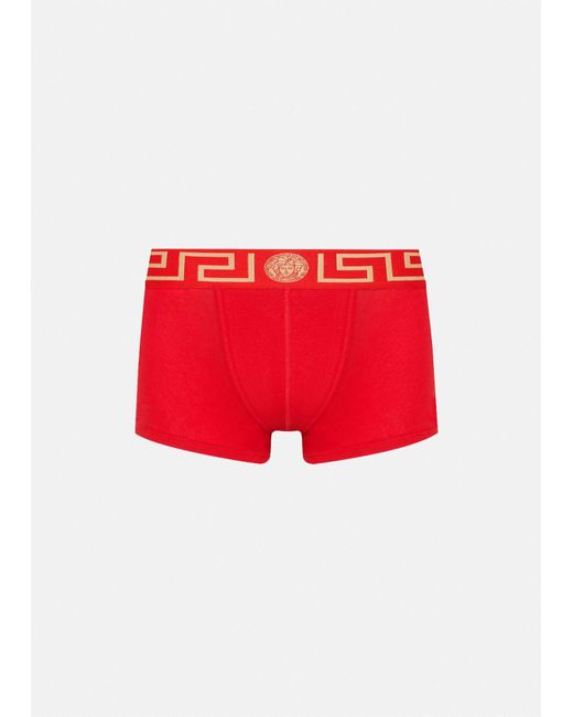 Versace Cotton Greca Border Low Rise Trunks in Red for Men | Lyst