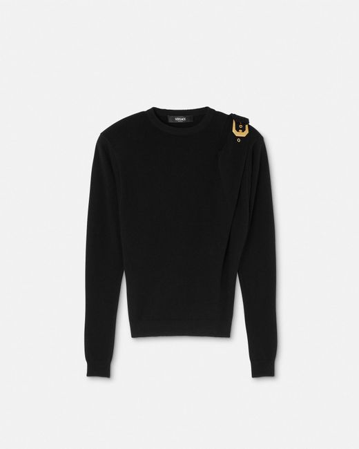 Pull Drapé En Maille De Laine Versace en coloris Black