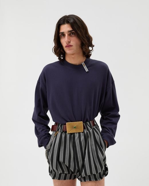 Versace Blue Embroidered Cotton-Jersey Long-Sleeved T-Shirt for men
