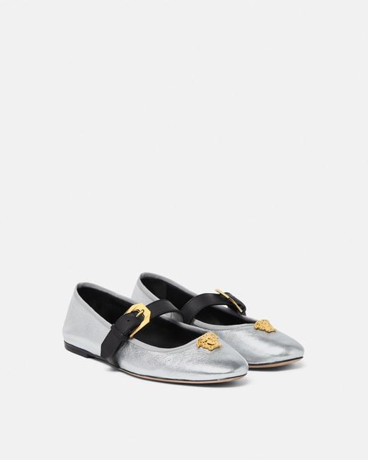 Versace White La Medusa Metallic Ballerinas