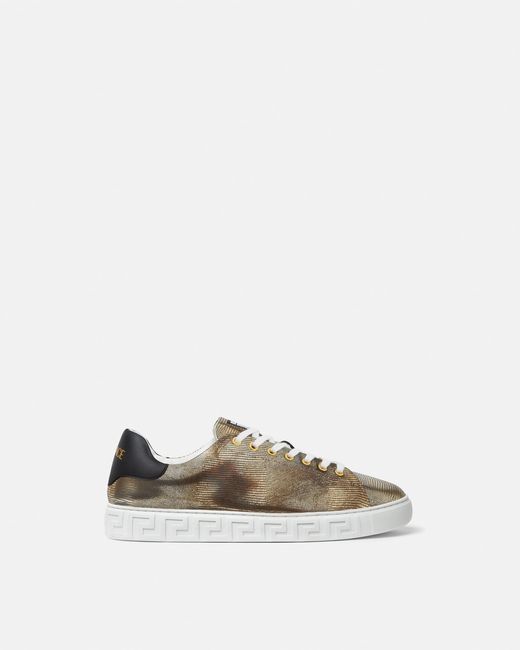 Versace White Greca Lizard-Effect Sneakers for men