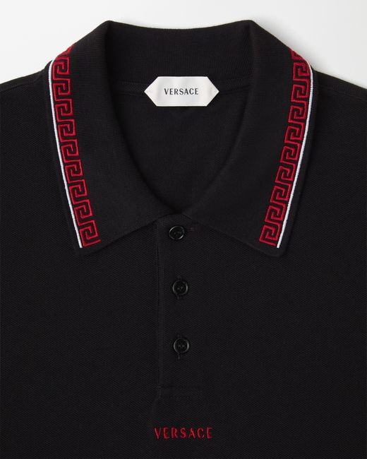 Versace Black Embroidered-Logo Cotton Piqué Polo for men