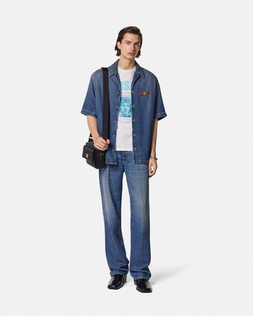 Versace Blue Medusa Biggie Denim Shirt for men
