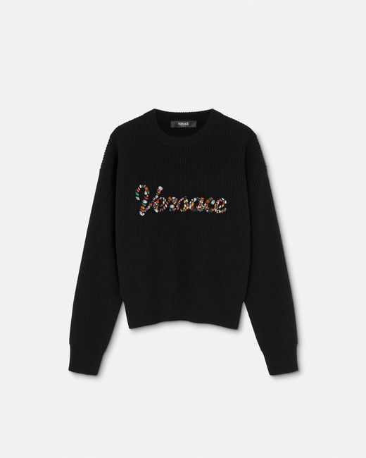 Versace Black Embroidered Wool Knit Sweater