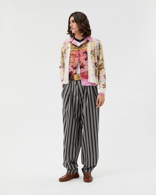 Versace Multicolor Pinstripe Wool Oversized Pants for men