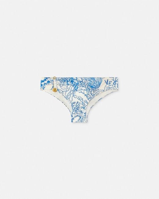 Versace Blue La Vacanza Barocco-Printed Bikini Bottom
