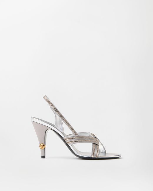 Versace White Gianni Embellished Nappa & Satin Slingbacks 90 Mm