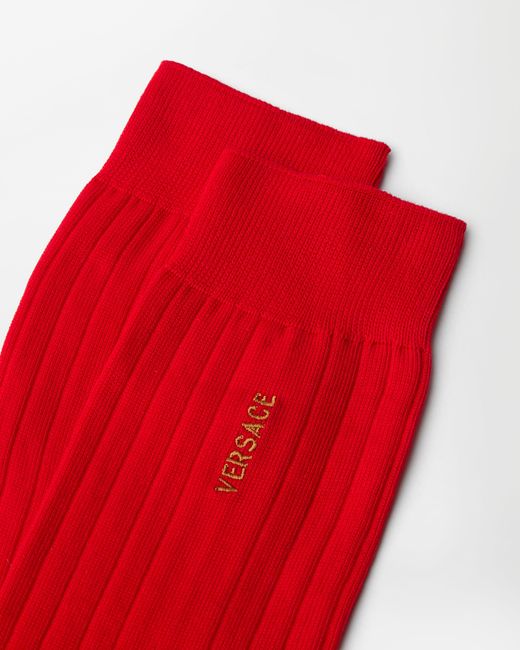 Versace Embroidered Cotton Ribbed Socks for men
