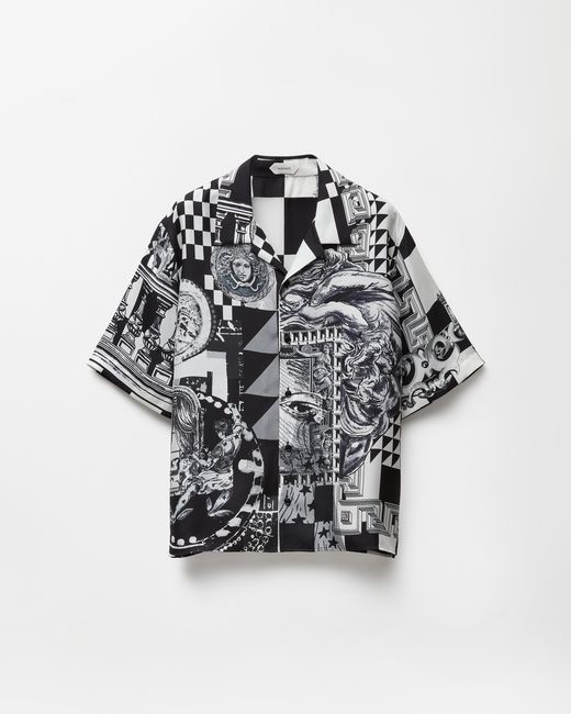 Versace Black Printed Silk Twill Regular Shirt for men