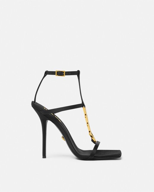 Versace White V2025 Chain Crystal Satin Sandals 105 Mm