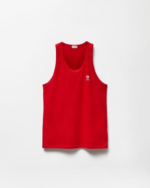 Versace Red Cotton-Jersey Tank Top for men