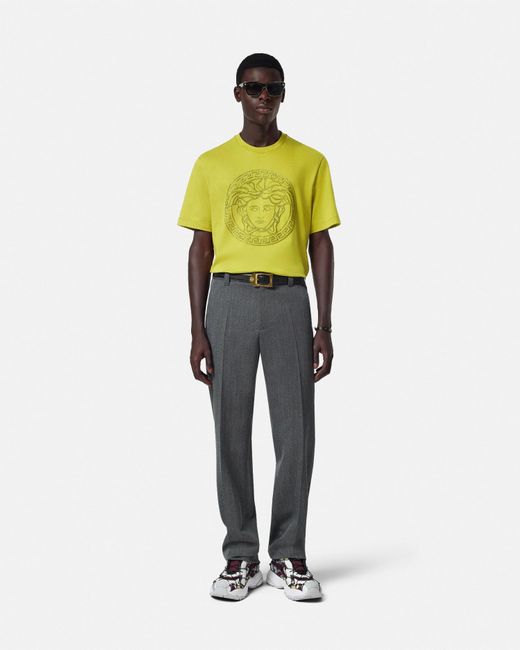 【VERSACE】Embroidered Logo T-shirt Yellow Versace Yellow Logo Embroidery T-shirt for Women Online USA