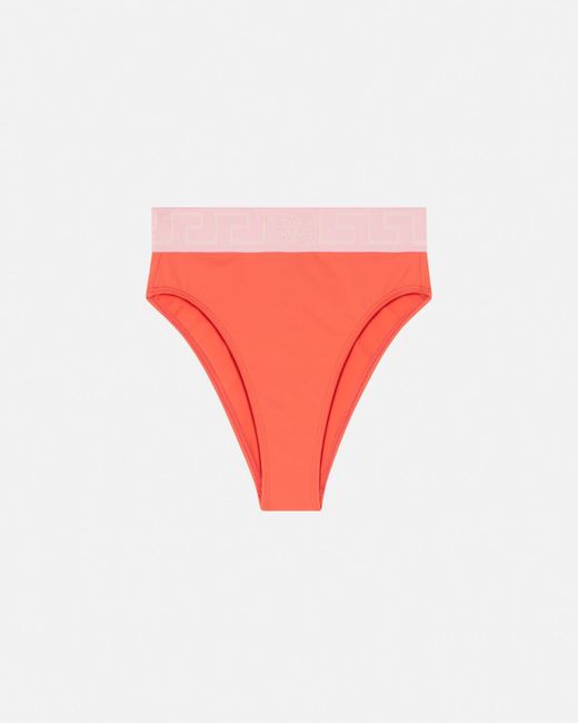 Versace Red Greca Border High Waist Bikini Bottoms