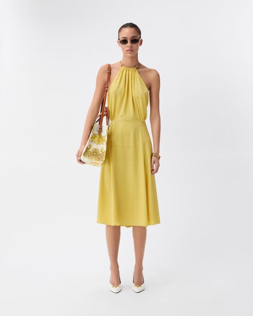 Versace Yellow Jacquard Silk Crêpe Satin Midi Dress