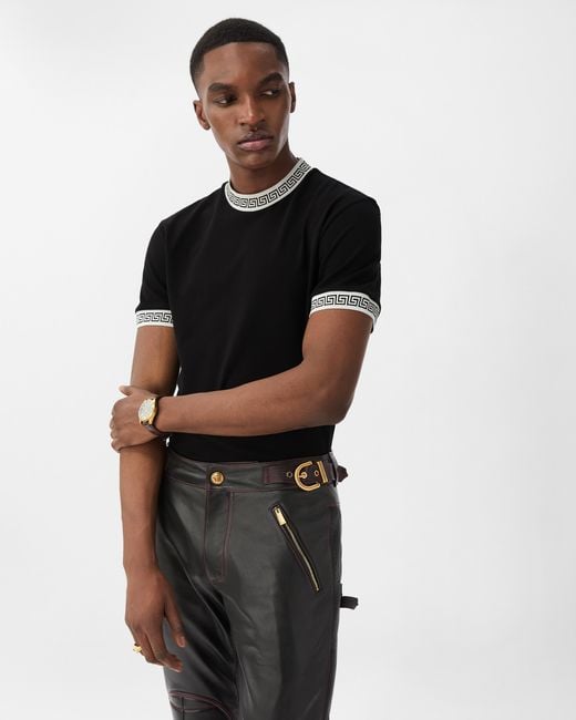 Versace Black Stretch Cotton-Jersey Slim T-Shirt for men