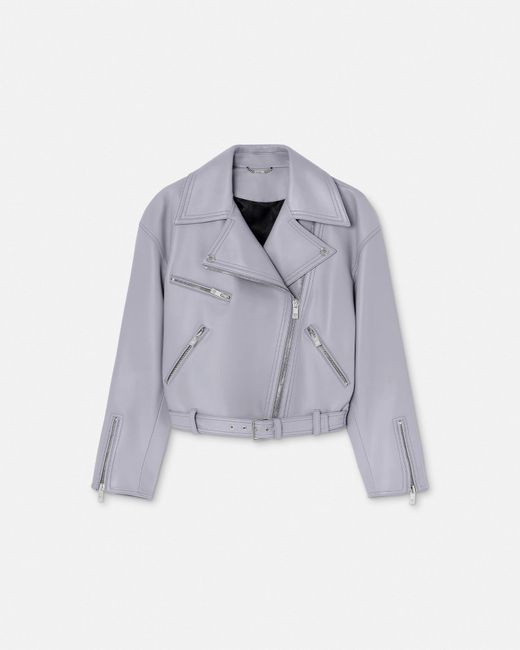 Versace Gray Leather Biker Jacket