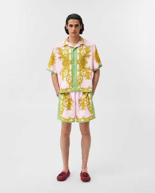 Versace Metallic Printed Silk Twill Shorts for men