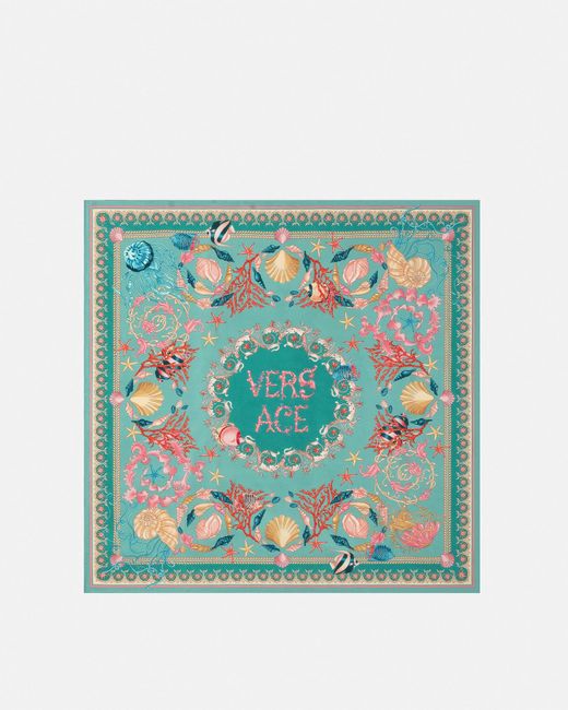 Versace Blue Underwater Barocco Large Silk Foulard 35.4"
