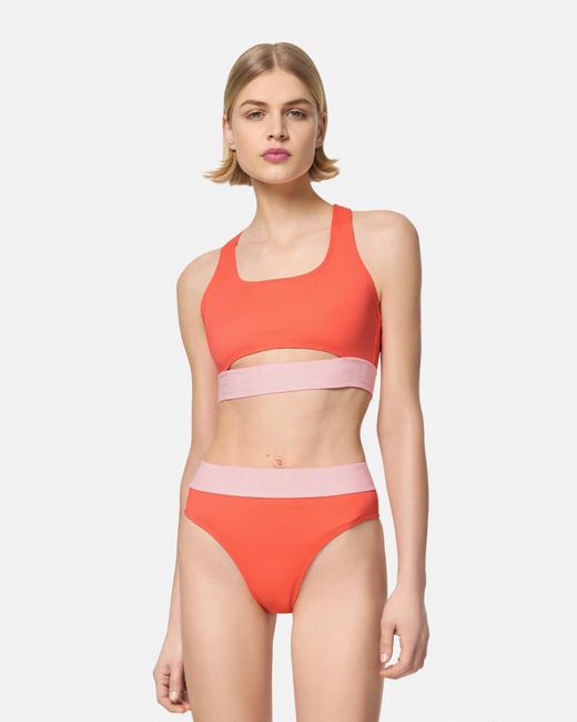 Versace Pink Greca Border Bikini Top