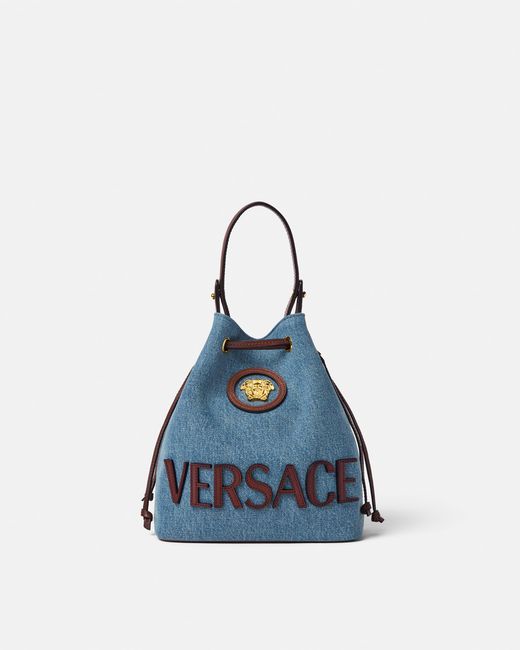 Versace Blue La Medusa Denim Bucket Bag