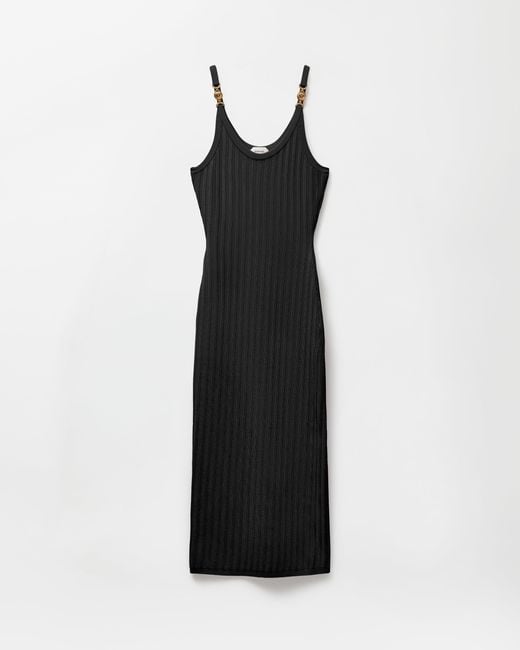 Versace Black Viscose Mesh Ribbed Knit Midi Dress