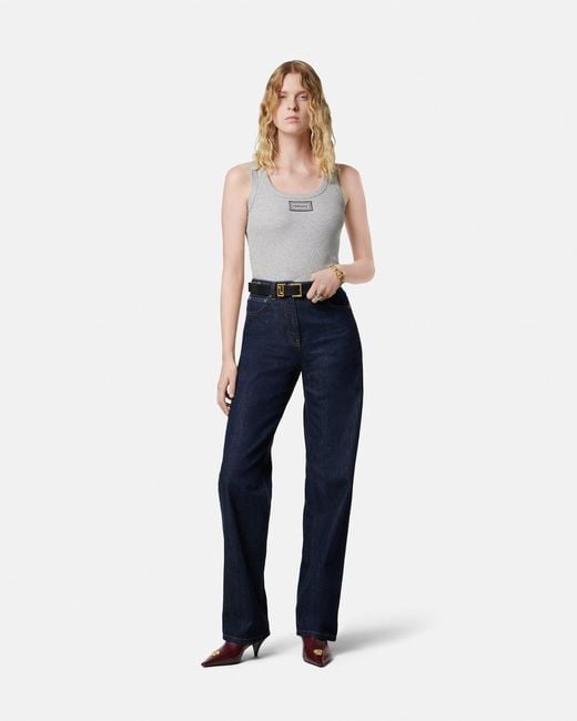 Versace Gray Fitted Spaghetti Strap Top