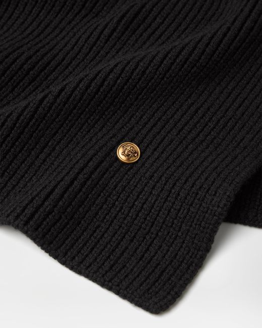 Versace Black Ribbed Wool Knit Scarf