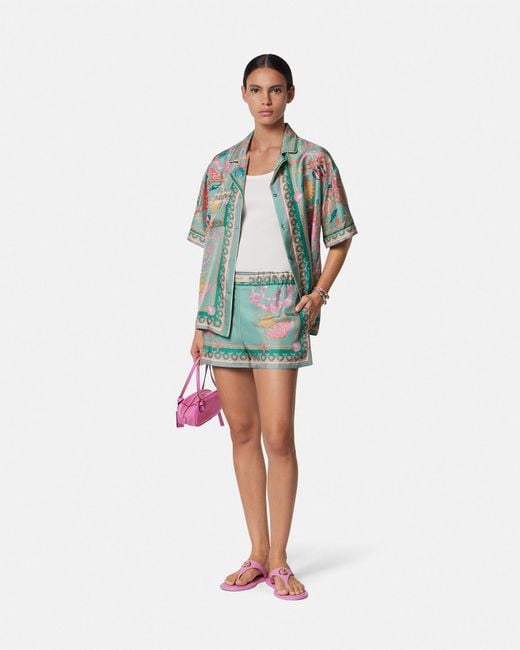 Versace Green Underwater Barocco Silk Shorts