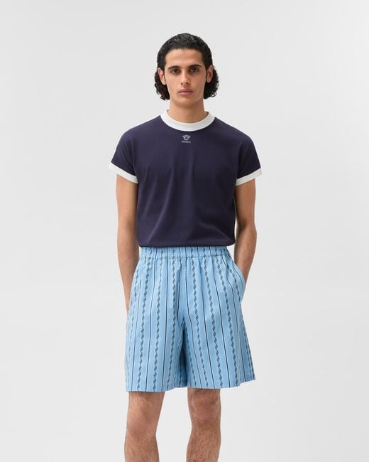 Versace Blue Jacquard Cotton-Silk Shorts for men
