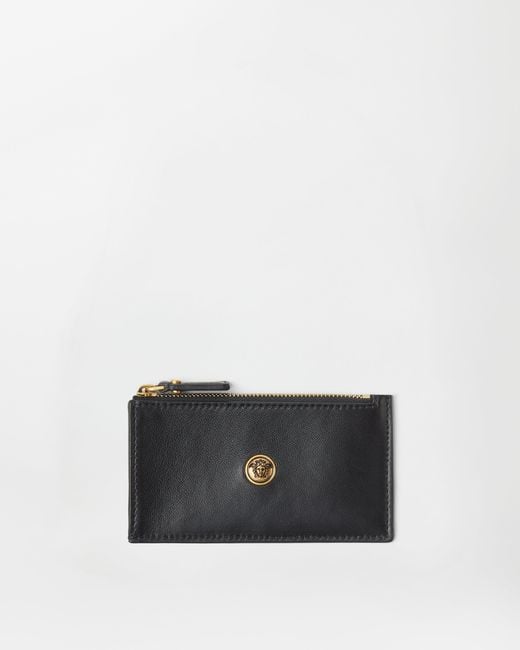 Versace White Emblème Leather Zip Card Holder
