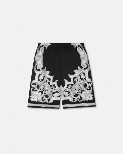 Versace Black Silk Shorts With "Architectural Baroque" Print for men