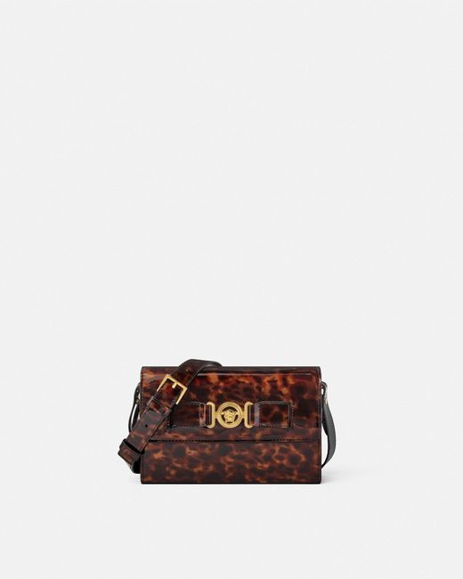 Versace Brown Medusa Biggie Patent Messenger Bag for men