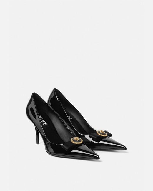 Versace White Gianni Ribbon Patent Pumps 85 Mm
