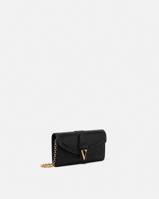 Versace White V Leather Wallet On Chain