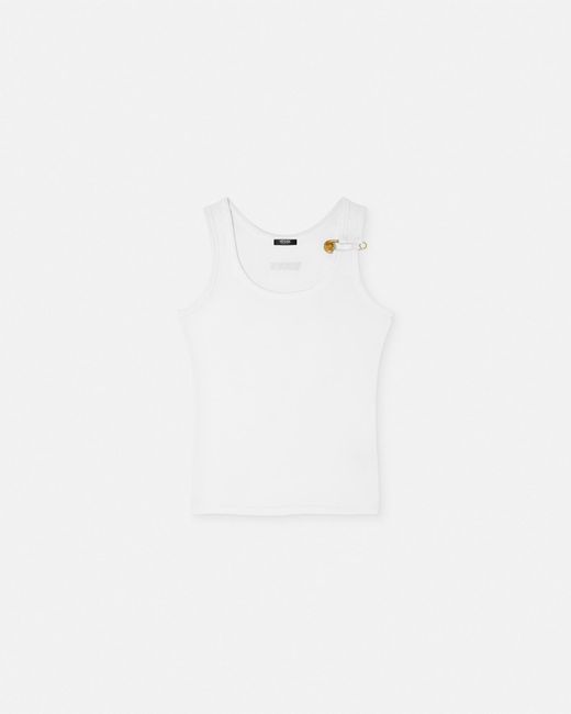 Versace White Safety Pin Ribbed Tank Top